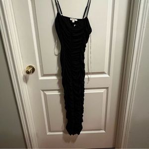 womens midi ruched bodycon black dress, size large